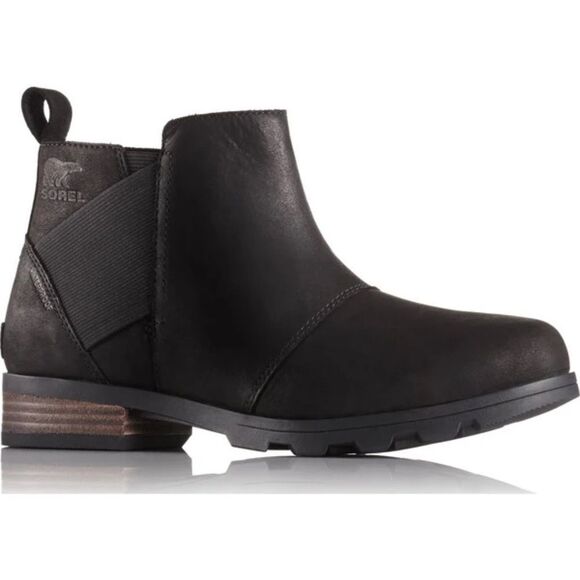 Sorel Emilie Black NWT Leather Waterproof Impermeable Booties Sz 7 - Picture 1 of 8